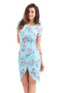 Chic Knot Side Wrapped Light Blue Floral Dress